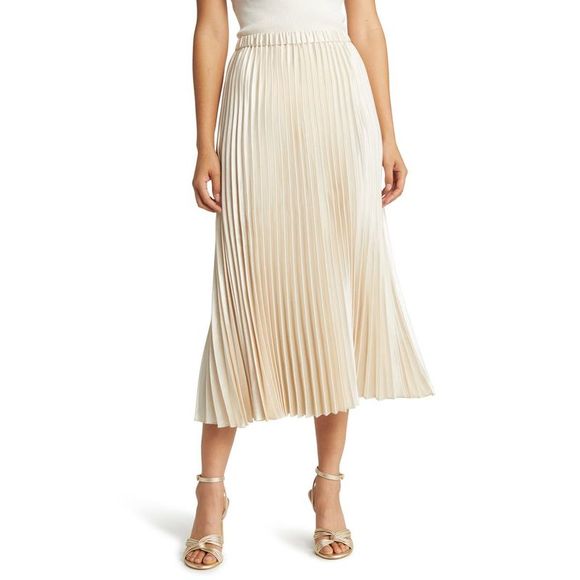Anne Klein Women's Striped Below the Knee Pleated Skirt Black Size Large